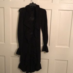 Long wrap sweater with ruffles